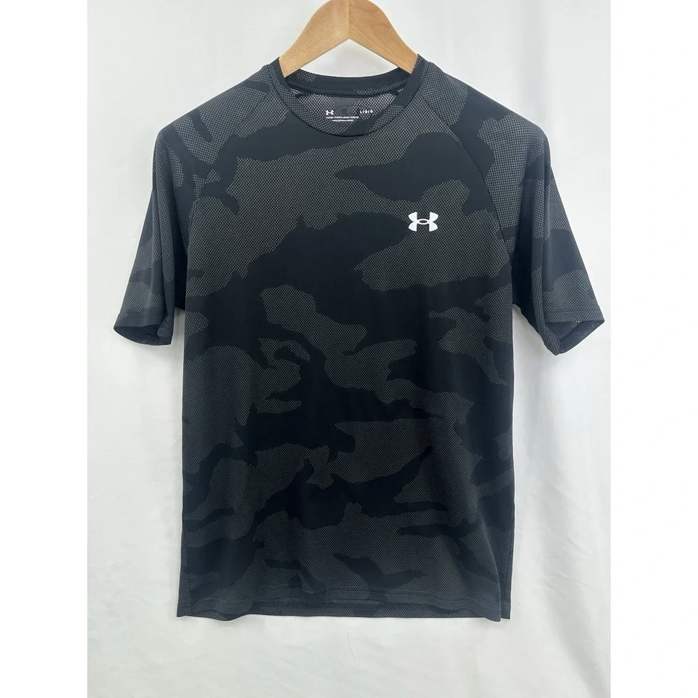 Under Armor Men Large Loose‎ Fit Blac Mesh Light Weight Camouflage T-Shirt